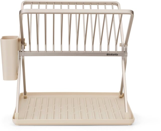 Brabantia SinkSide Foldable Dish Drying Rack – Compact with Drip Tray, Soft Beige