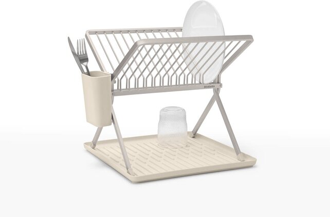 Brabantia SinkSide Inklapbaar Afdruiprek – Compact Droogrek met Lekbak, Soft Beige