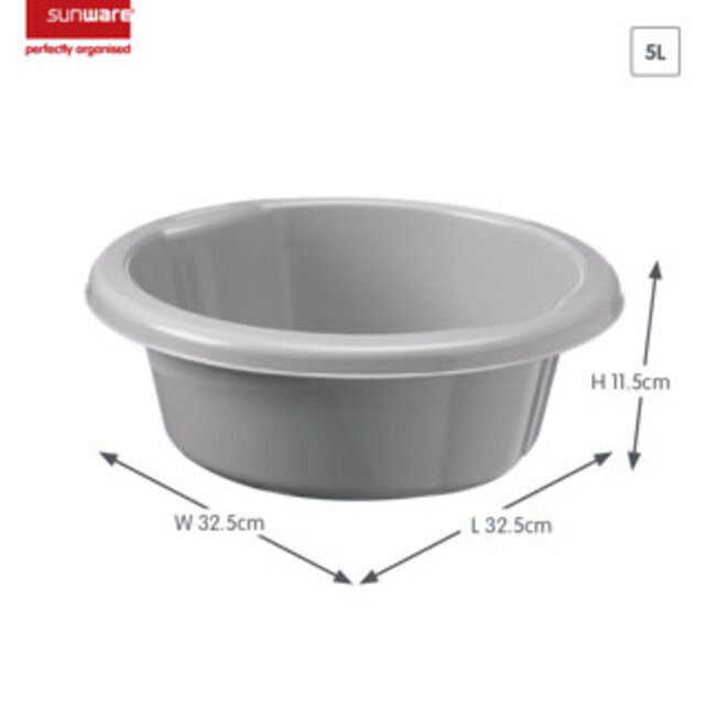 Sunware Waterline Round Wash Bowl 5L – With Pour Spout & Grip Handles