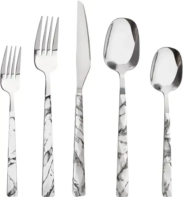 Holister 20-delige Bestekset met Marmerlook Handgrepen – RVS Modern Design
