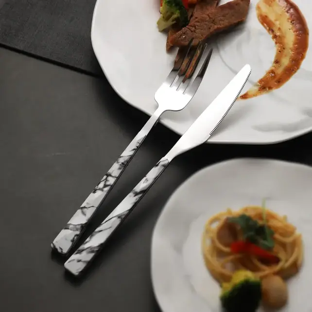 Holister 20pc Cutlery Set with Marble Look Handles – Stainless Steel Modern Flatware