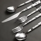 Holister 20pc Cutlery Set with Marble Look Handles – Stainless Steel Modern Flatware