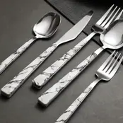 Holister 20pc Cutlery Set with Marble Look Handles – Stainless Steel Modern Flatware