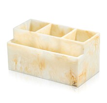 Waterdale Resin Bestekhouder met Servethouder – Marmerlook Bestek Caddy met 3 Vakken