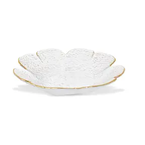 Set of 4 Flower Plates with Gold Rim
