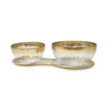 Vivience 2 Bowl Relish Dish On Tray With Gold Design