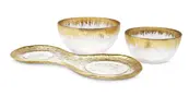 Vivience 2 Bowl Relish Dish On Tray With Gold Design