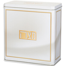 Quadratische Mazze Box Weiß mit Goldplakette 21x19 cm