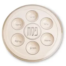 Seder Teller Melamin Weiß mit Silber 35 cm