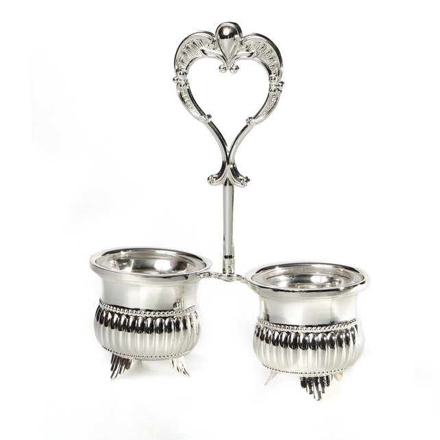 Paldinox  Silver Plated Double Salt Cellar with Handle and Glass Inserts