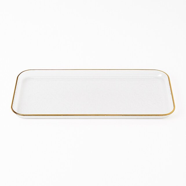 Novell Hammered Glass Rectangular Tray with Gold Rim