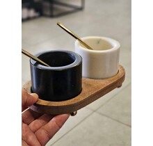 Novell Set 2 Bols Marbre avec Cuillères Plateau Acacia