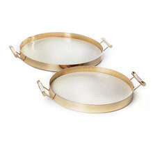 Novell Set 2 Ronde Dienbladen Wit PU Gouden Frame 35/30 cm