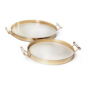 Lot 2 Plateaux Ronds Blanc avec Cadre Doré