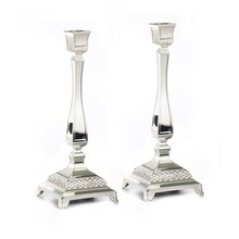 Set of 2 Silver Plated Candle Holders 36 cm