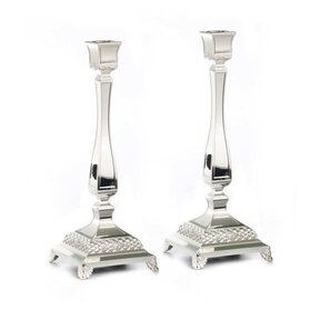 Set of 2 Silver Plated Candle Holders 36 cm
