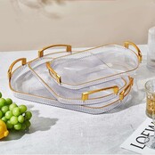 Goud Dienblad met Handgrepen Ribbelstructuur 27x40 cm