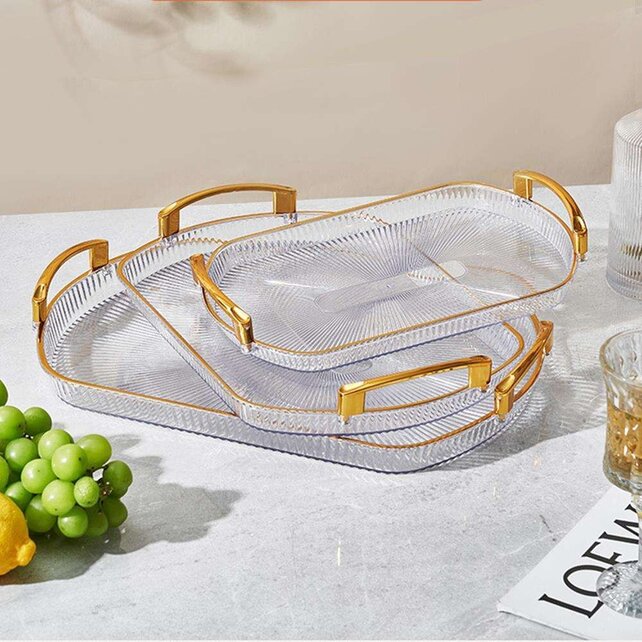 Gold Ribbed Tray with Handles 27x40