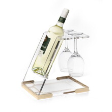 Support Bouteille avec 2 Verres Acrylique Or