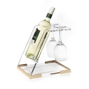 Support Bouteille avec 2 Verres Acrylique Or