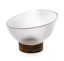 Decoratieve Glazen Schaal met Acacia Houten Voet