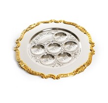 Paldinox Passover Seder Plate Silver Plated with Gold Rim 33 cm