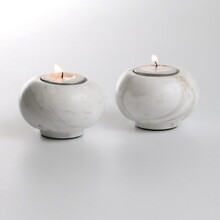 Set of 2 Candle Holders Gold White Marble