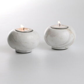 Set of 2 Candle Holders Gold White Marble