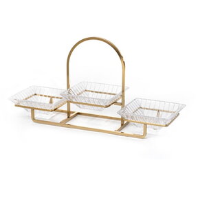 Gold Serving Stand with 3 Glass Bowls