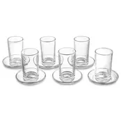 Waterdale Glass Cups & Saucer - Modern with Silver Rim - Set of 6