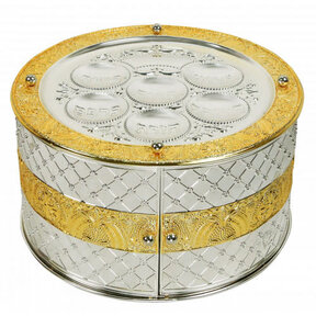 Seder Plate - 3 Tier - Silver & Gold Plated - Large