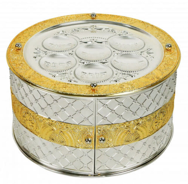 Seder Plate - 3 Tier - Silver & Gold Plated - Large