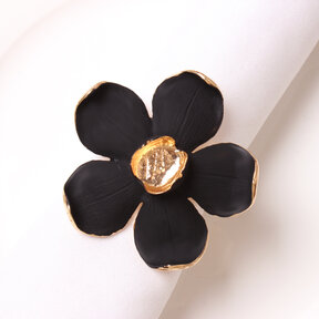 Blossom Napkin Rings Black Set of 6