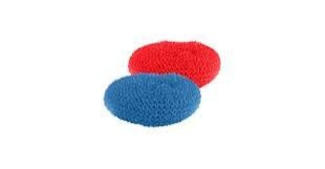 Lola Plastic Mesh Scouring Pads - 2 Pack, 3.375" x 1.25", Non-Scratch Dish Scrubbers to Clean, Red, Orange