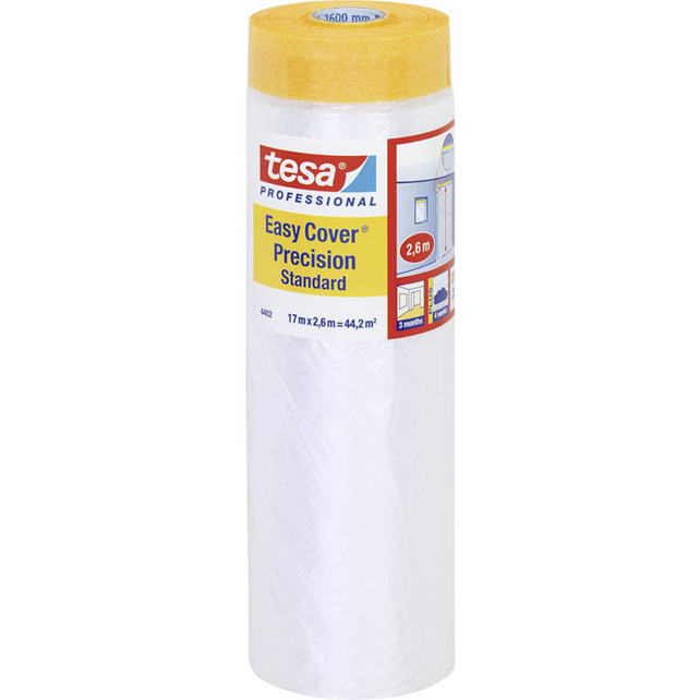 Tesa Easy Cover Precision Abdeckfolie mit Klebeband – 2-in-1 für saubere Farbkanten