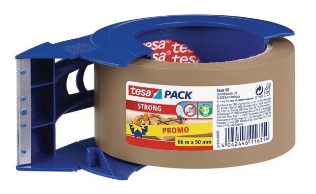 Tesa packing tape 50mm x 66m with dispenser – strong tape for boxes and parcels