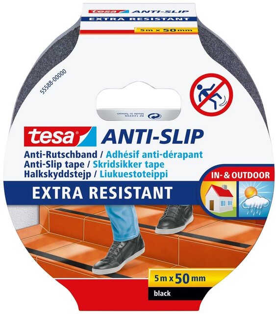 Tesa Bande Antidérapante Noire 50mm x 5m – Étanche, Résistante UV et Forte Adhérence