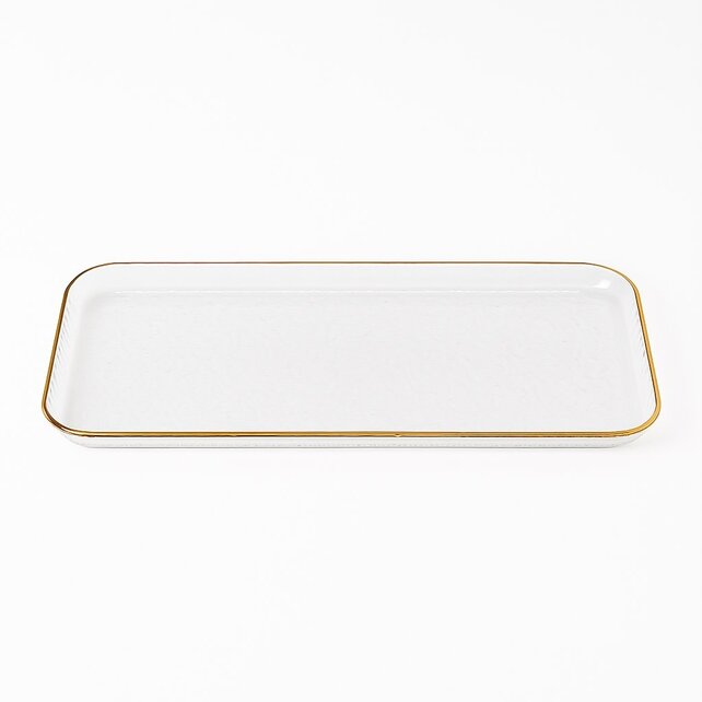 Novell Hammered Glass Rectangular Tray with Gold Rim