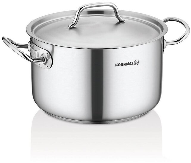 Korkmaz Proline RVS Kookpan met Deksel – Diepe Pan met Gelijkmatige Warmteverdeling