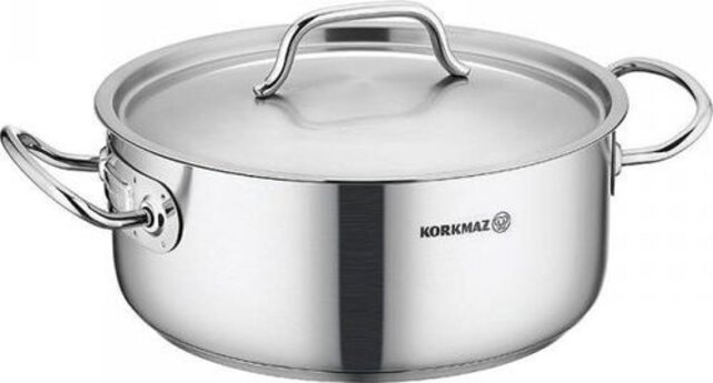 Korkmaz Proline RVS Kookpan met Deksel – Diepe Pan met Gelijkmatige Warmteverdeling