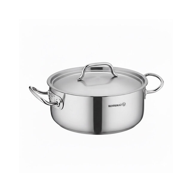 Korkmaz Proline RVS Kookpan met Deksel – Diepe Pan met Gelijkmatige Warmteverdeling