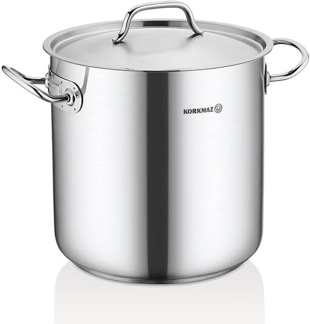 Korkmaz Proline RVS Kookpan met Deksel – Diepe Pan met Gelijkmatige Warmteverdeling