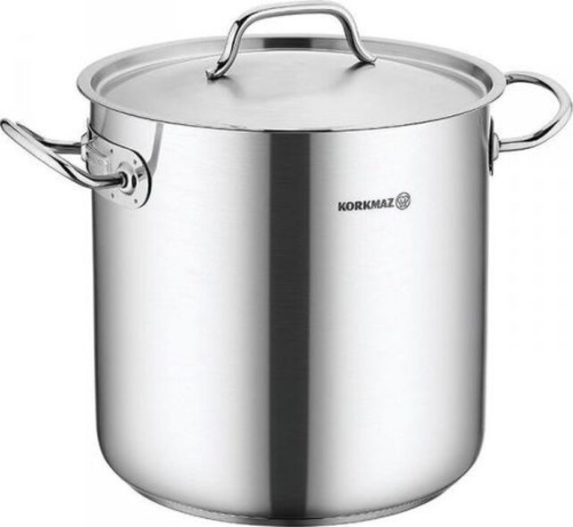Korkmaz Proline RVS Kookpan met Deksel – Diepe Pan met Gelijkmatige Warmteverdeling