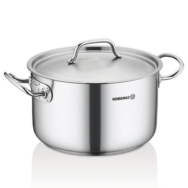 Korkmaz Proline RVS Kookpan met Deksel – Diepe Pan met Gelijkmatige Warmteverdeling