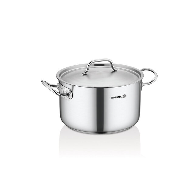 Korkmaz Proline RVS Kookpan met Deksel – Diepe Pan met Gelijkmatige Warmteverdeling