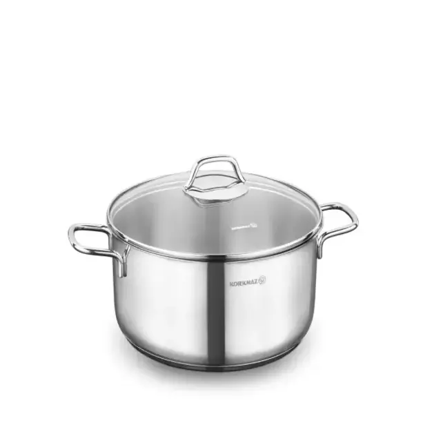 Korkmaz cocotte Perla en inox avec couvercle en verre – compatible induction & économique