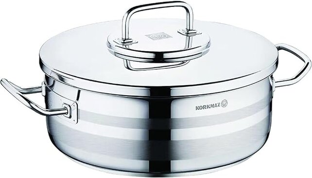 Korkmaz cocotte Astra2 en inox avec couvercle – compatible induction & cuisson homogène