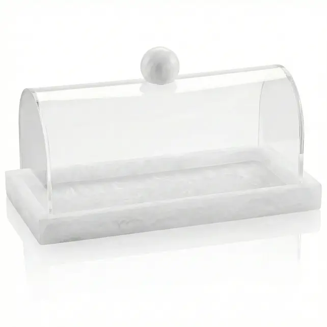 Waterdale Rechthoekige Taartschaal met Resin Basis en Lucite Deksel