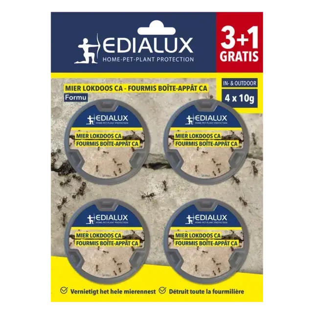 Edialux Formu Boîtes Appâts Fourmis 4 Pièces (3+1 Gratuit) Intérieur et Extérieur