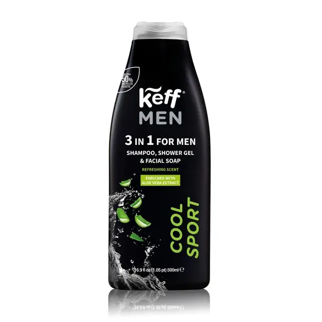 Keff Men 3-in-1 Cool Sport 500ml – shampoo, douchegel en gezichtsreiniger in één